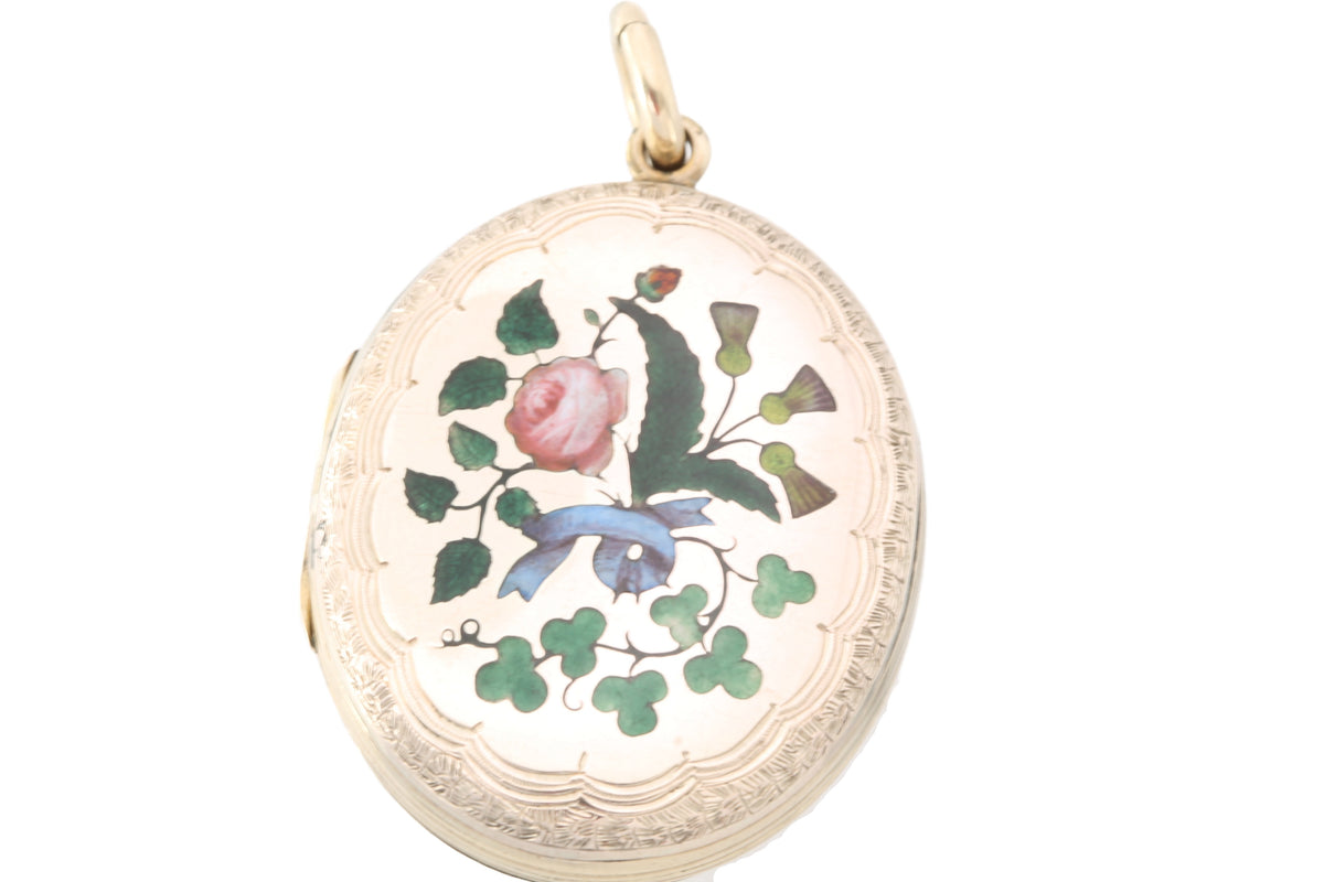 Antique Victorian 9ct Gold Back & Front Enamel Floral Locket | Shamrock Thistle Rose — view 18