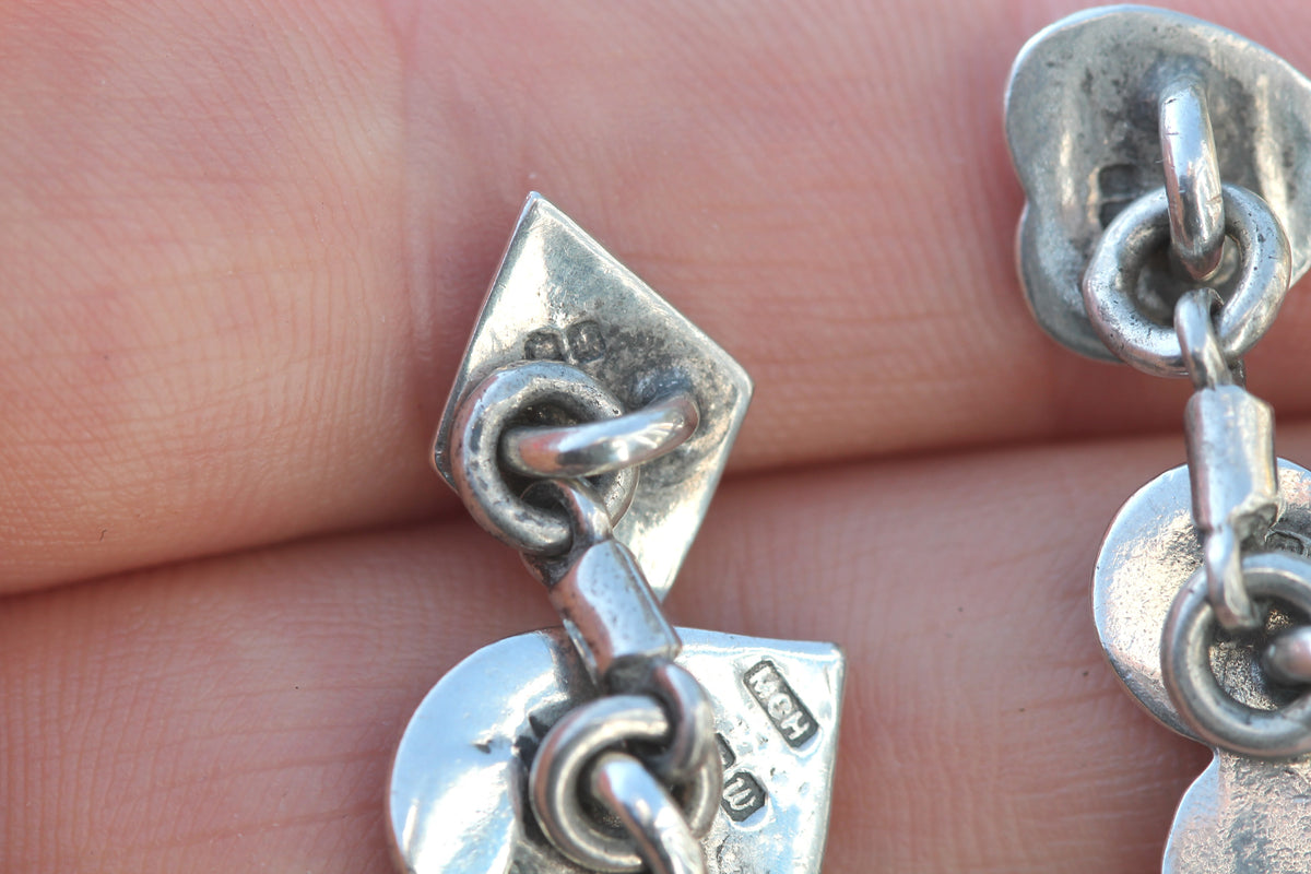 Vintage Sterling Silver Playing Card Suit Cufflinks | Hearts Clubs Spades Diamonds — view 4