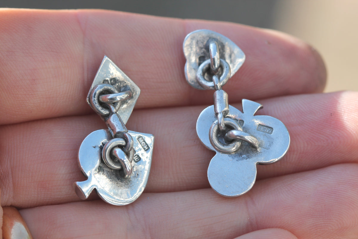 Vintage Sterling Silver Playing Card Suit Cufflinks | Hearts Clubs Spades Diamonds — view 5