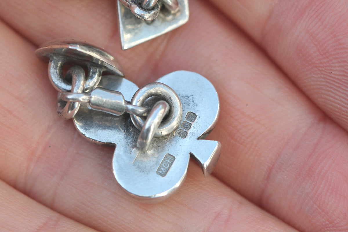Vintage Sterling Silver Playing Card Suit Cufflinks | Hearts Clubs Spades Diamonds — view 11