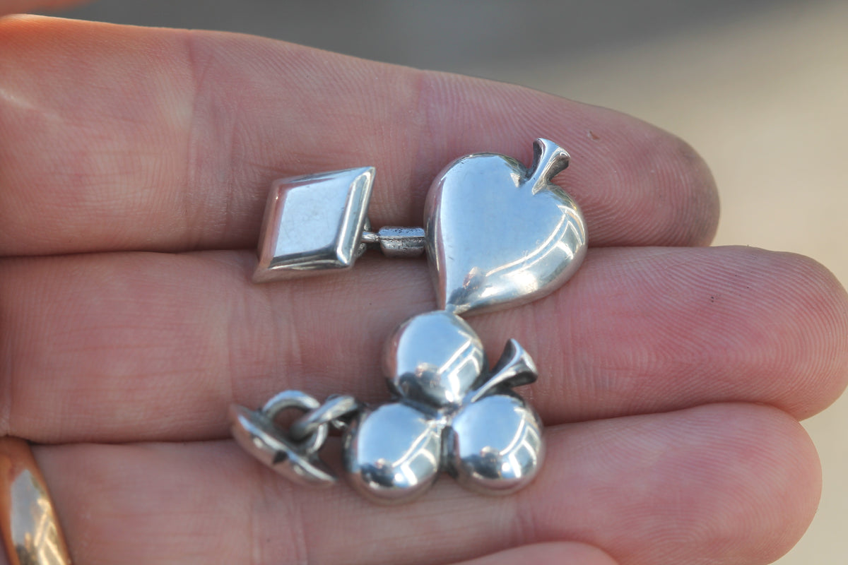 Vintage Sterling Silver Playing Card Suit Cufflinks | Hearts Clubs Spades Diamonds — view 12