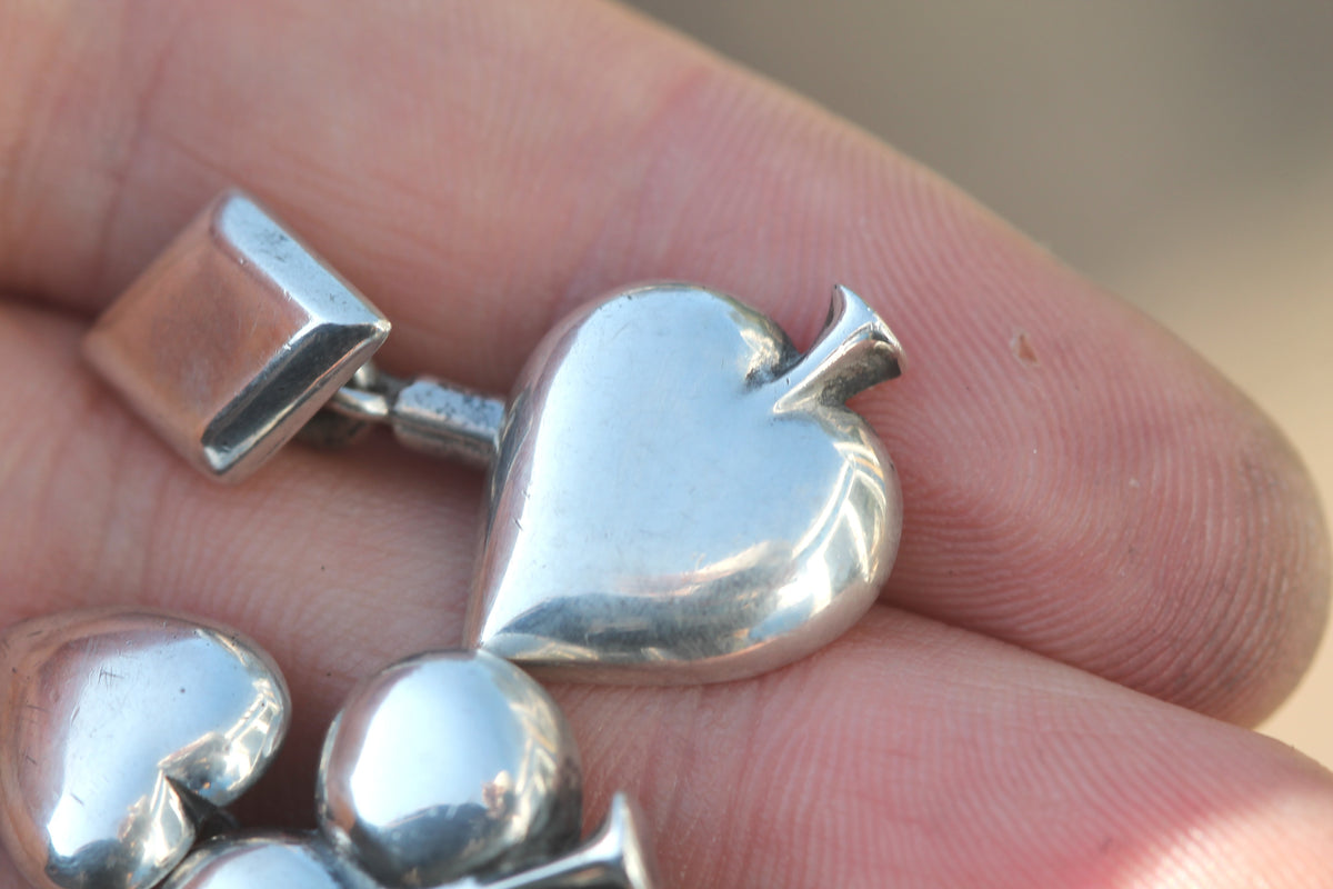 Vintage Sterling Silver Playing Card Suit Cufflinks | Hearts Clubs Spades Diamonds — view 15