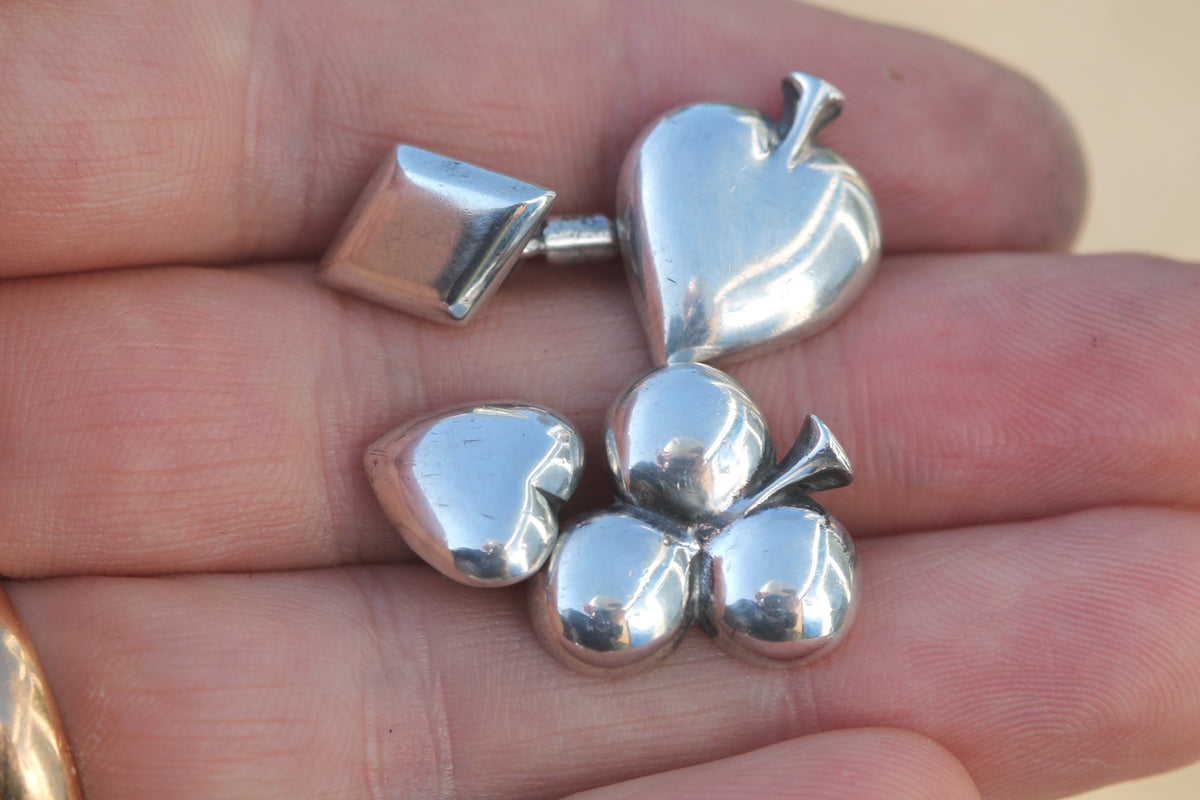 Vintage Sterling Silver Playing Card Suit Cufflinks | Hearts Clubs Spades Diamonds — view 6
