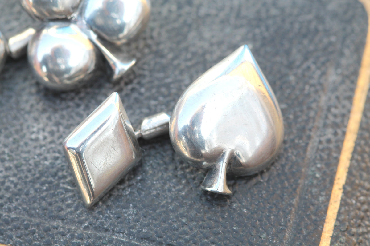 Vintage Sterling Silver Playing Card Suit Cufflinks | Hearts Clubs Spades Diamonds — view 10