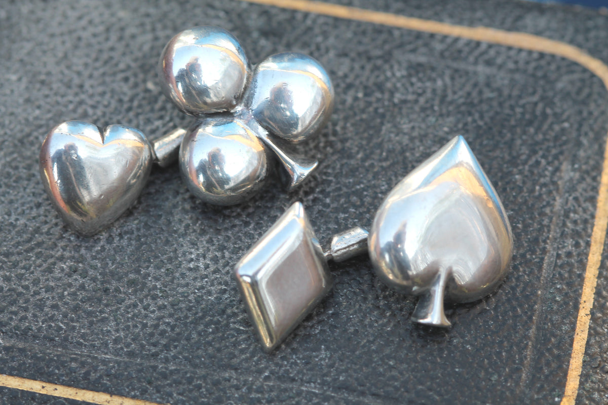Vintage Sterling Silver Playing Card Suit Cufflinks | Hearts Clubs Spades Diamonds — view 8