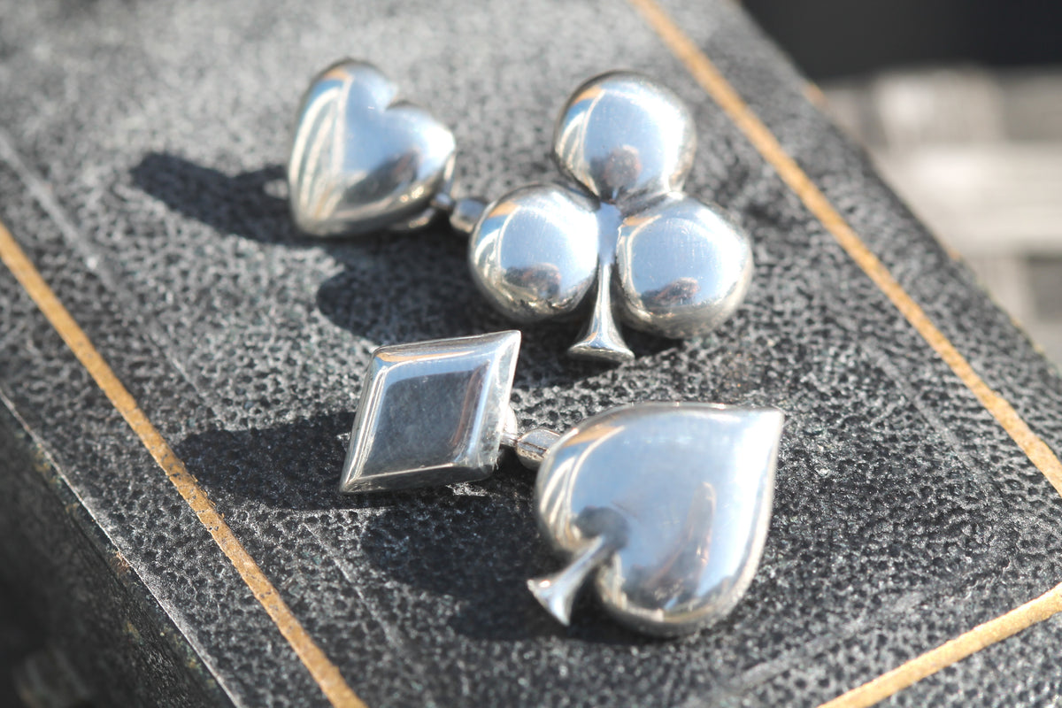 Vintage Sterling Silver Playing Card Suit Cufflinks | Hearts Clubs Spades Diamonds — view 9