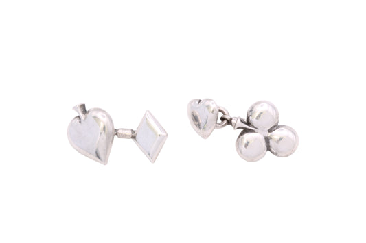 Vintage sterling silver playing card suit cufflinks with heart club spade and diamond