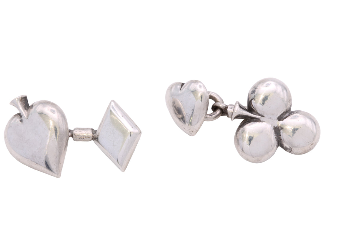 Vintage Sterling Silver Playing Card Suit Cufflinks | Hearts Clubs Spades Diamonds — view 17