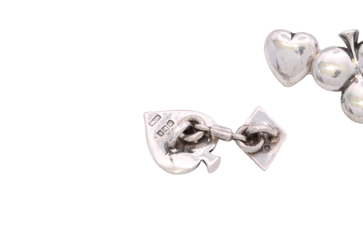 Vintage Sterling Silver Playing Card Suit Cufflinks | Hearts Clubs Spades Diamonds — view 18