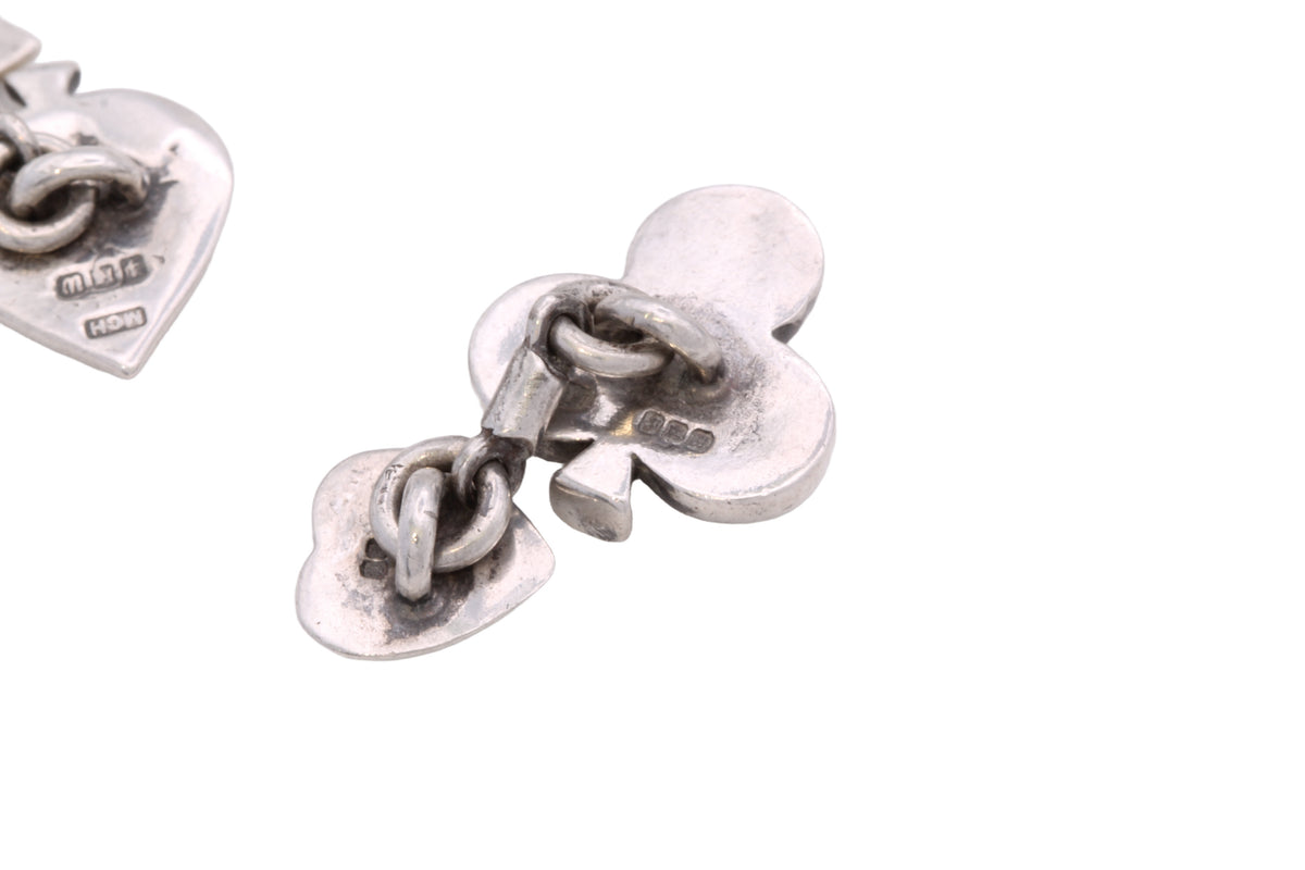 Vintage Sterling Silver Playing Card Suit Cufflinks | Hearts Clubs Spades Diamonds — view 19
