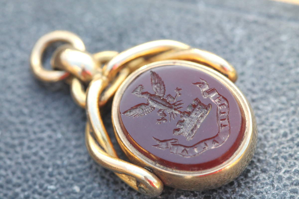 Antique Victorian 18ct Gold Carnelian & Bloodstone Spinner Intaglio Seal 1883 | Petit Alta — view 6
