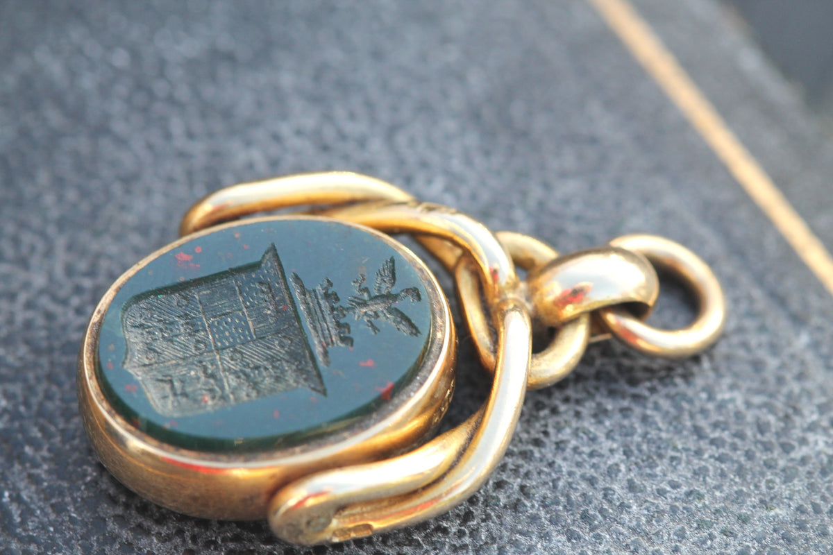 Antique Victorian 18ct Gold Carnelian & Bloodstone Spinner Intaglio Seal 1883 | Petit Alta — view 7
