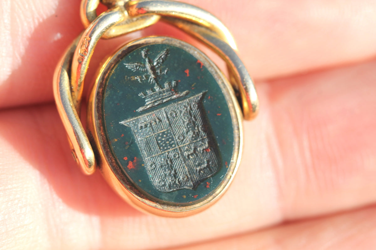 Antique Victorian 18ct Gold Carnelian & Bloodstone Spinner Intaglio Seal 1883 | Petit Alta — view 8