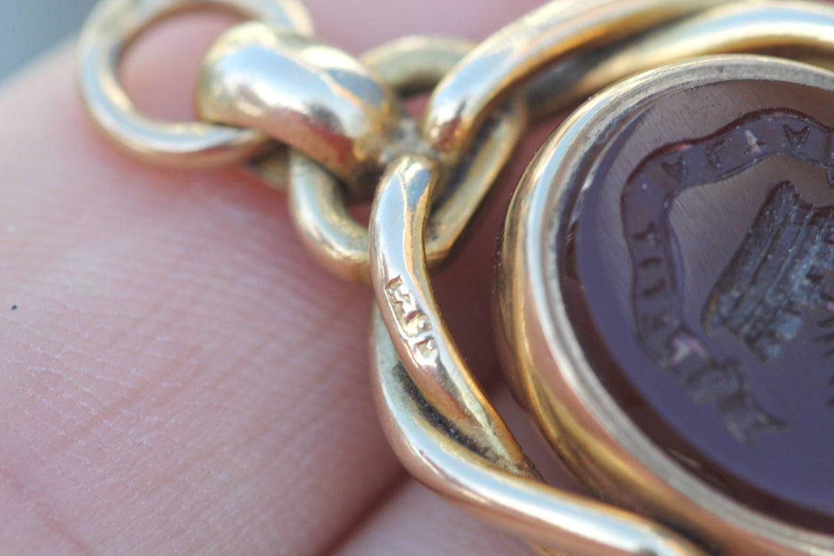Antique Victorian 18ct Gold Carnelian & Bloodstone Spinner Intaglio Seal 1883 | Petit Alta — view 10