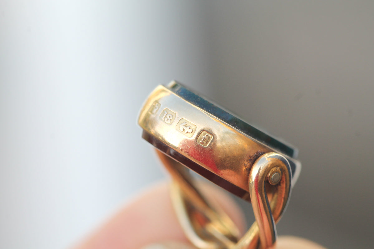 Antique Victorian 18ct Gold Carnelian & Bloodstone Spinner Intaglio Seal 1883 | Petit Alta — view 12