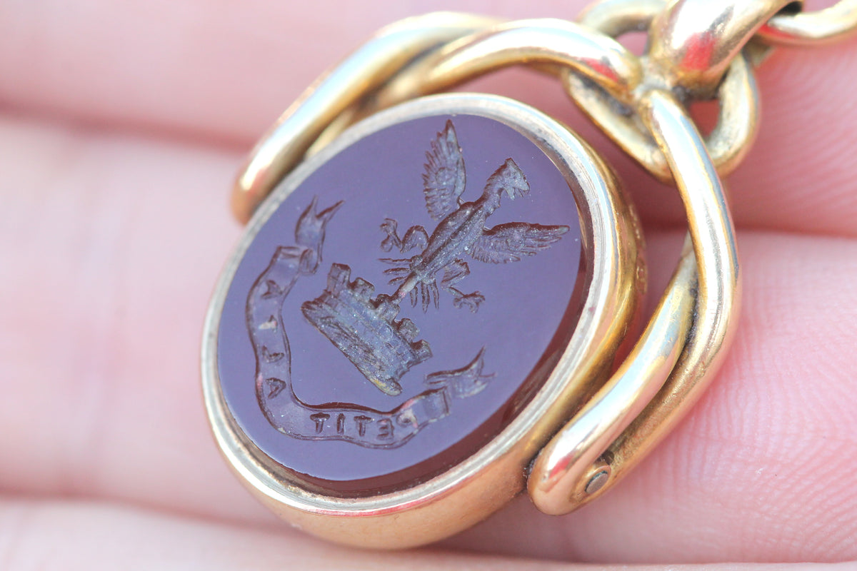 Antique Victorian 18ct Gold Carnelian & Bloodstone Spinner Intaglio Seal 1883 | Petit Alta — view 13