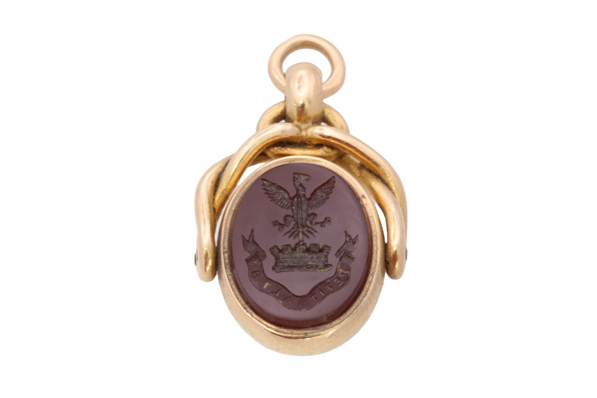 Antique Victorian 18ct Gold Carnelian & Bloodstone Spinner Intaglio Seal 1883 | Petit Alta — view 14