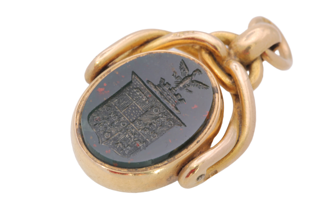 Antique Victorian 18ct Gold Carnelian & Bloodstone Spinner Intaglio Seal 1883 | Petit Alta — view 16