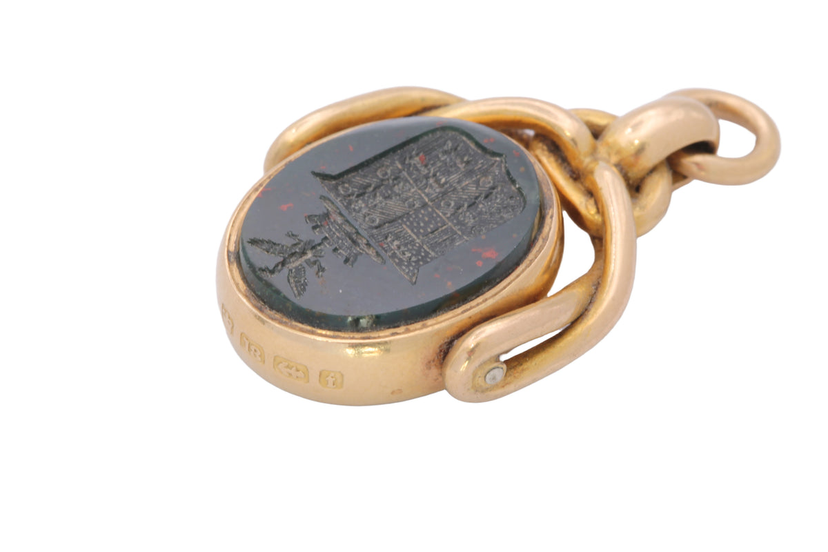 Antique Victorian 18ct Gold Carnelian & Bloodstone Spinner Intaglio Seal 1883 | Petit Alta — view 17