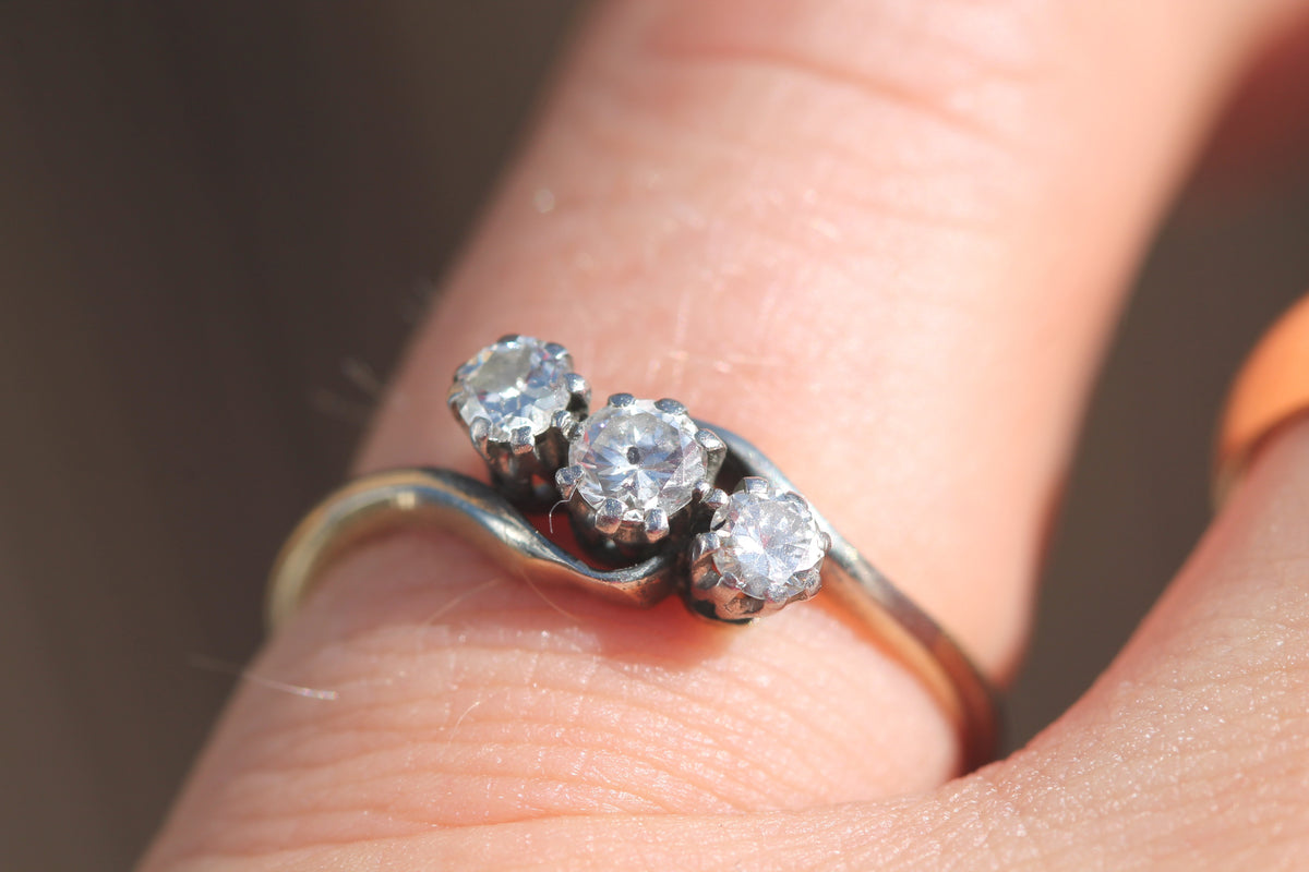 Antique c.1920 18ct Gold Platinum-Tipped Transitional Brilliant Diamond Ring | 0.24ct — view 11