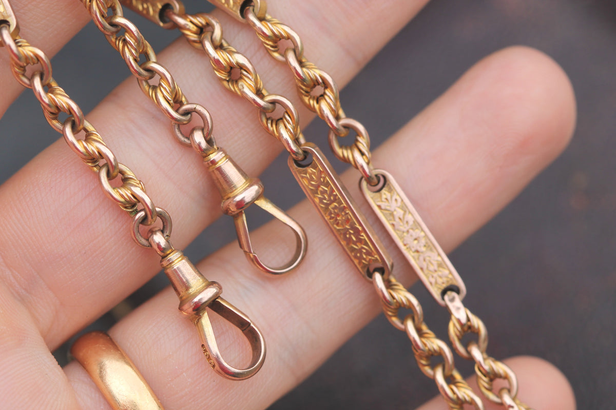Antique Victorian 9ct gold double Albert watch chain with lovers knot links