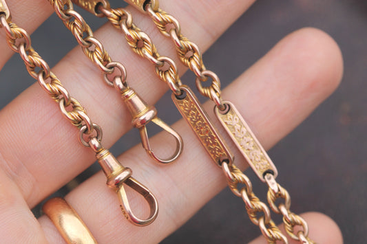 Antique Victorian 9ct gold double Albert watch chain with lovers knot links
