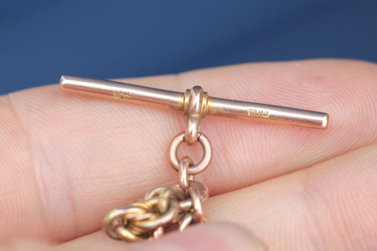 Antique Victorian 9ct Gold Double Albert Watch Chain, Lovers Knot & Floral Links — view 9