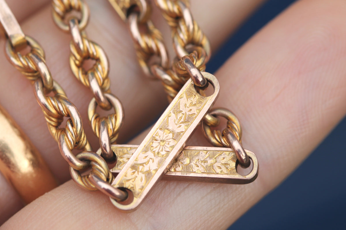 Antique Victorian 9ct Gold Double Albert Watch Chain, Lovers Knot & Floral Links — view 13