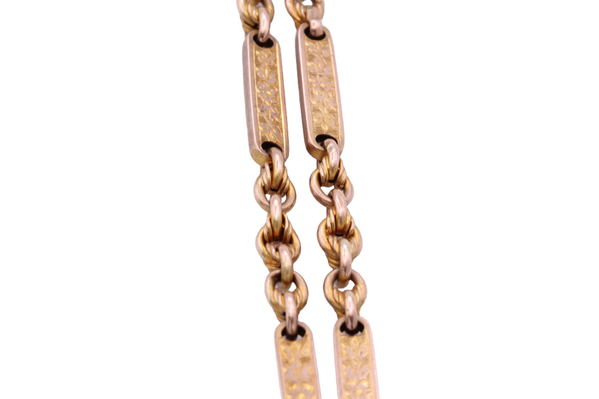 Antique Victorian 9ct Gold Double Albert Watch Chain, Lovers Knot & Floral Links — view 15