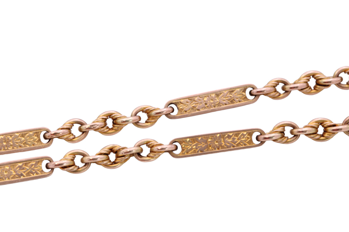 Antique Victorian 9ct Gold Double Albert Watch Chain, Lovers Knot & Floral Links — view 16