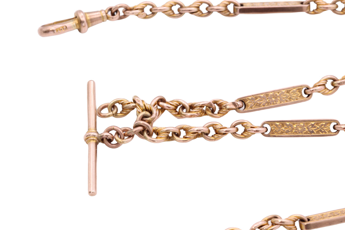 Antique Victorian 9ct Gold Double Albert Watch Chain, Lovers Knot & Floral Links — view 17