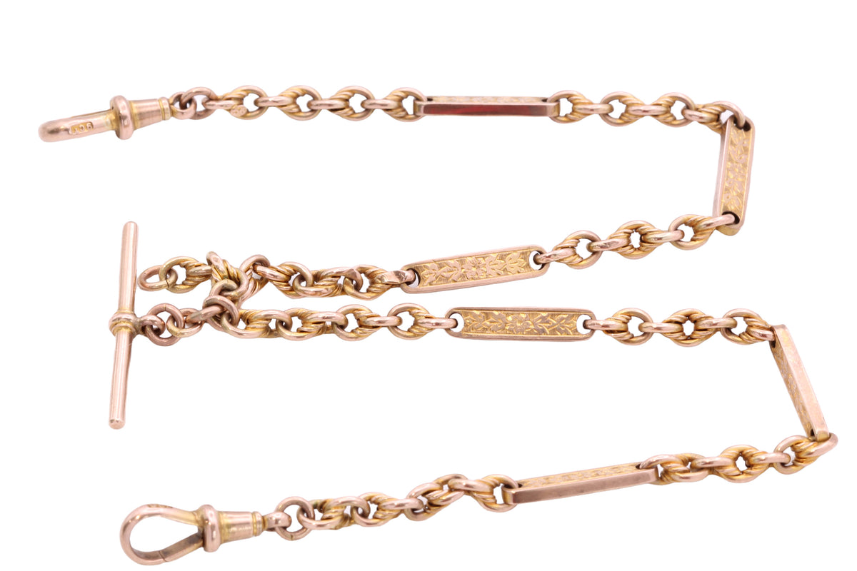 Antique Victorian 9ct Gold Double Albert Watch Chain, Lovers Knot & Floral Links — view 18