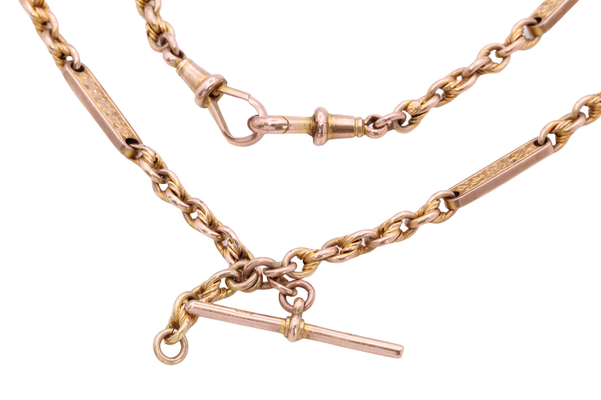 Antique Victorian 9ct Gold Double Albert Watch Chain, Lovers Knot & Floral Links — view 8