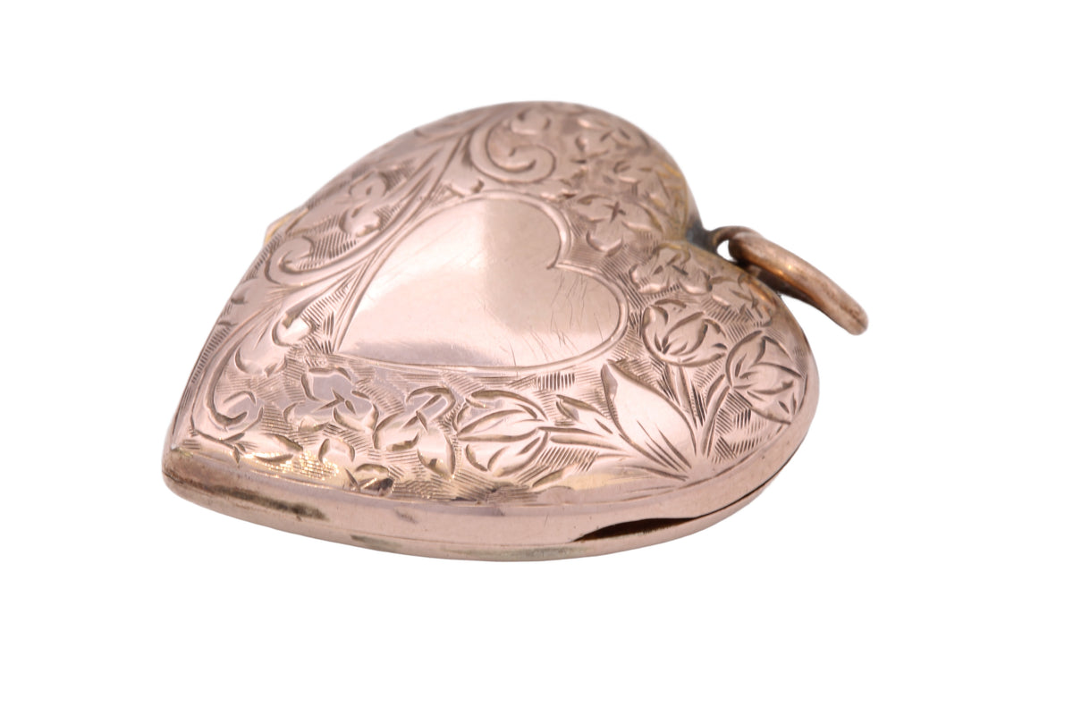 Antique Victorian 9ct Rose Gold Back & Front Engraved Heart Locket — view 14
