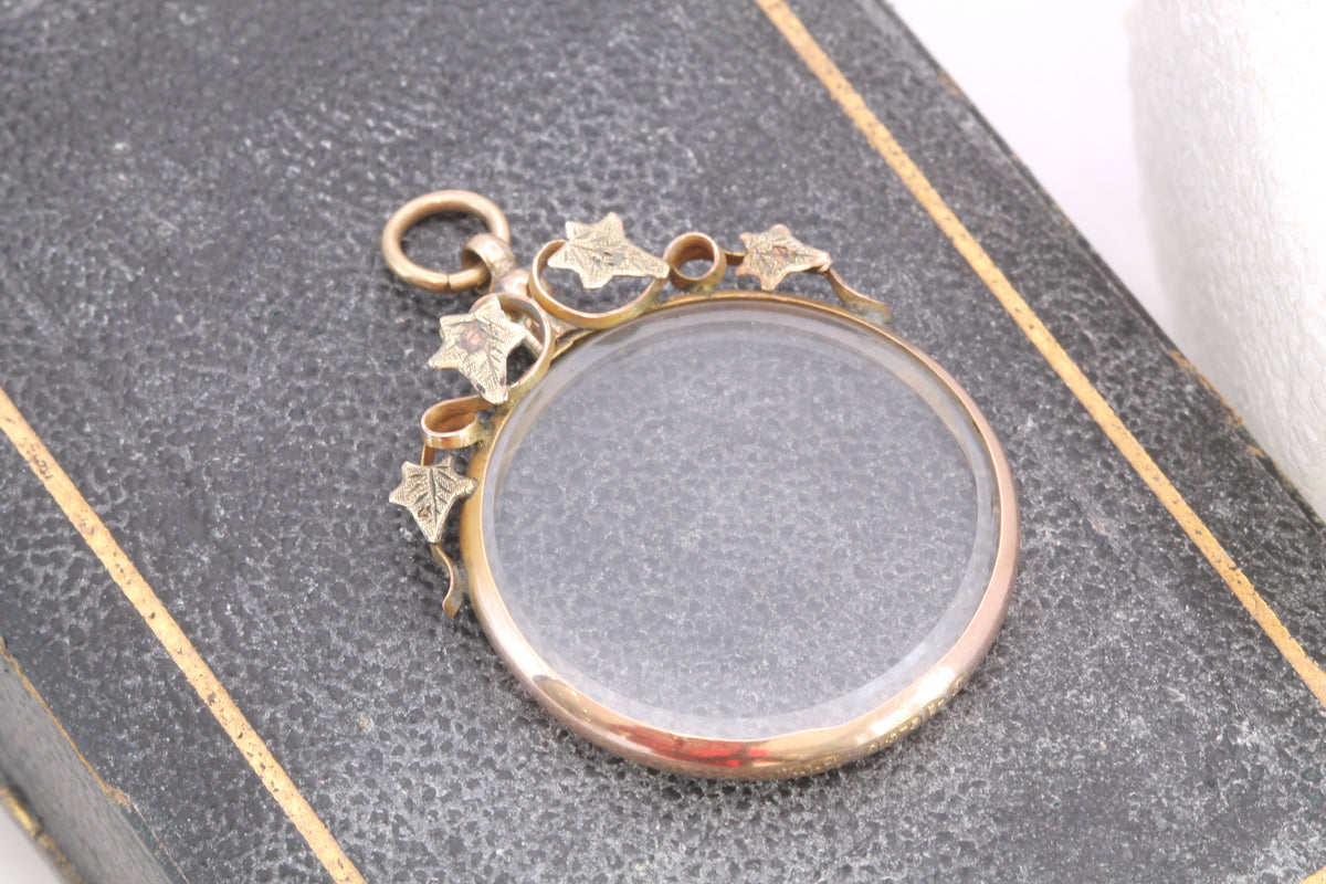 Antique Edwardian 9ct Gold & Green Gold Ivy Glass Locket — view 14