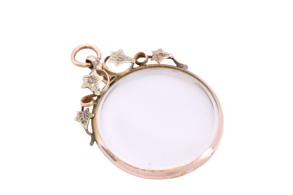 Antique Edwardian 9ct Gold & Green Gold Ivy Glass Locket — view 15