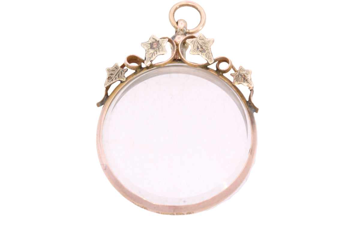Antique Edwardian 9ct gold and green gold ivy glass locket