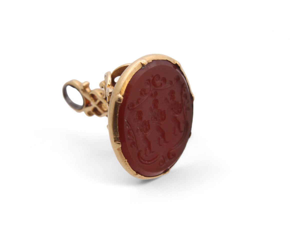 Side view of ornate openwork 18ct gold Victorian seal mount