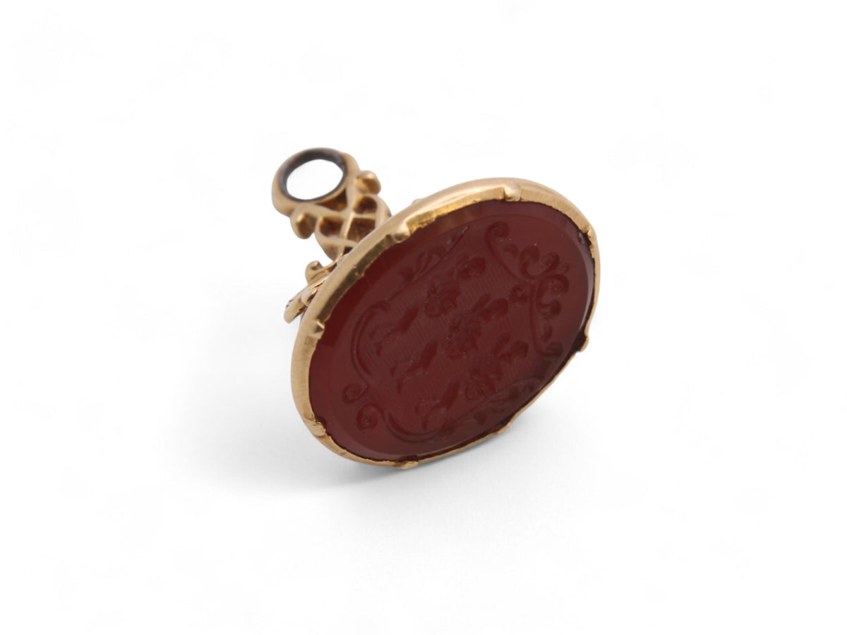 Antique Victorian 18ct Gold Carnelian Wood Family Heraldic Intaglio Seal c.1860 — view 7
