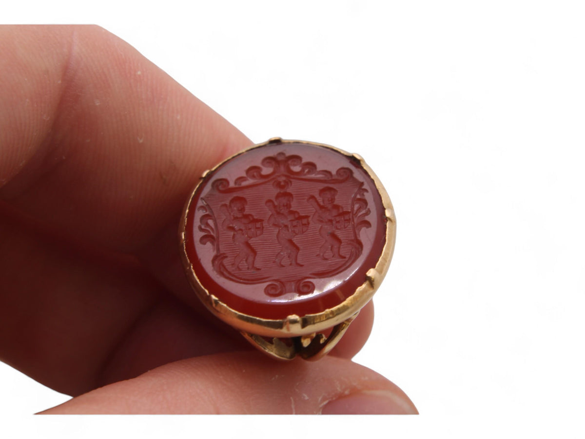 Antique Victorian 18ct Gold Carnelian Wood Family Heraldic Intaglio Seal c.1860 — view 8