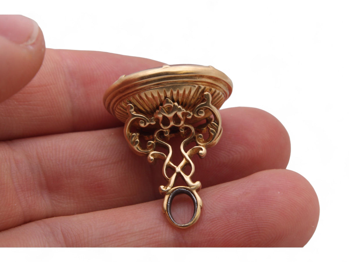 Antique Victorian 18ct Gold Carnelian Wood Family Heraldic Intaglio Seal c.1860 — view 9