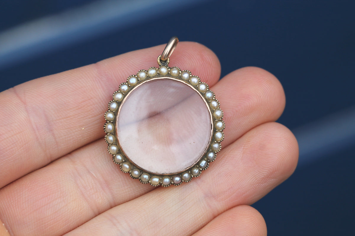 Antique Late Victorian 9ct Gold Seed Pearl Double Glass Keepsake Locket c.1900 — view 5