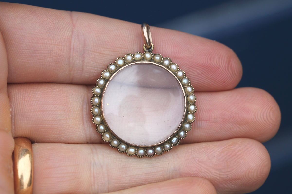 Antique Late Victorian 9ct Gold Seed Pearl Double Glass Keepsake Locket c.1900 — view 11