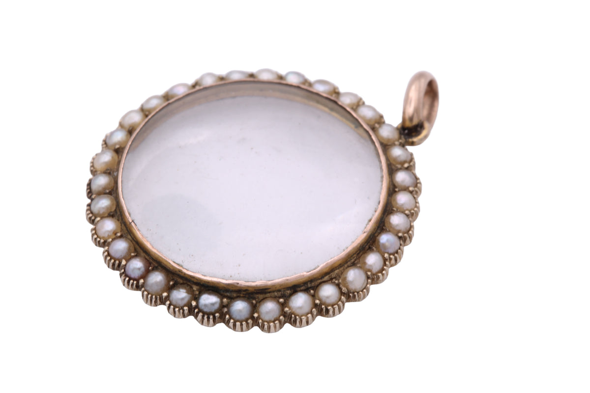 Antique Late Victorian 9ct Gold Seed Pearl Double Glass Keepsake Locket c.1900 — view 4