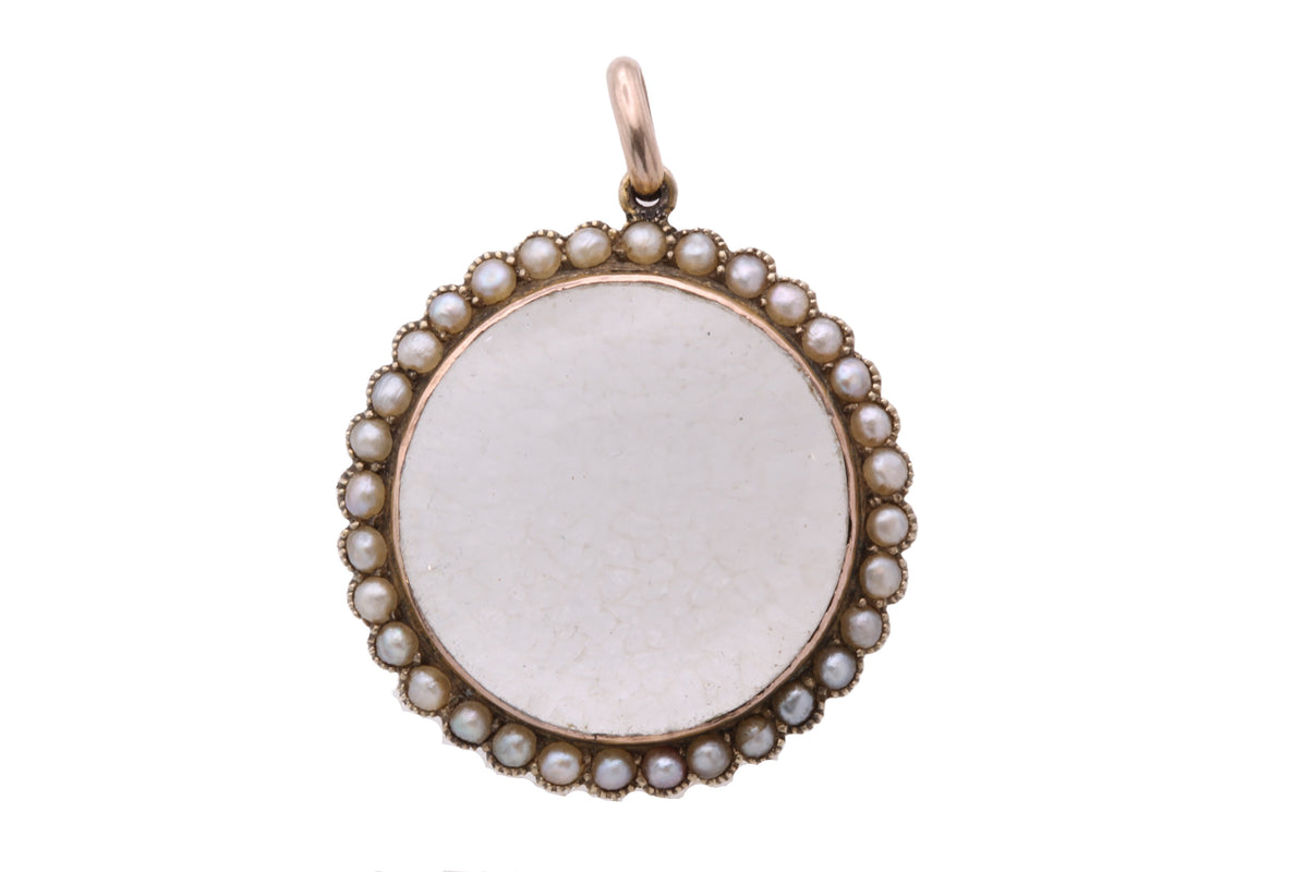 Antique Victorian 9ct gold seed pearl double glass locket