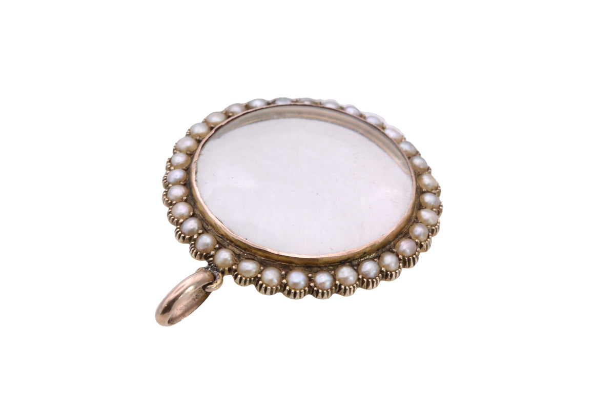 Antique Late Victorian 9ct Gold Seed Pearl Double Glass Keepsake Locket c.1900 — view 15