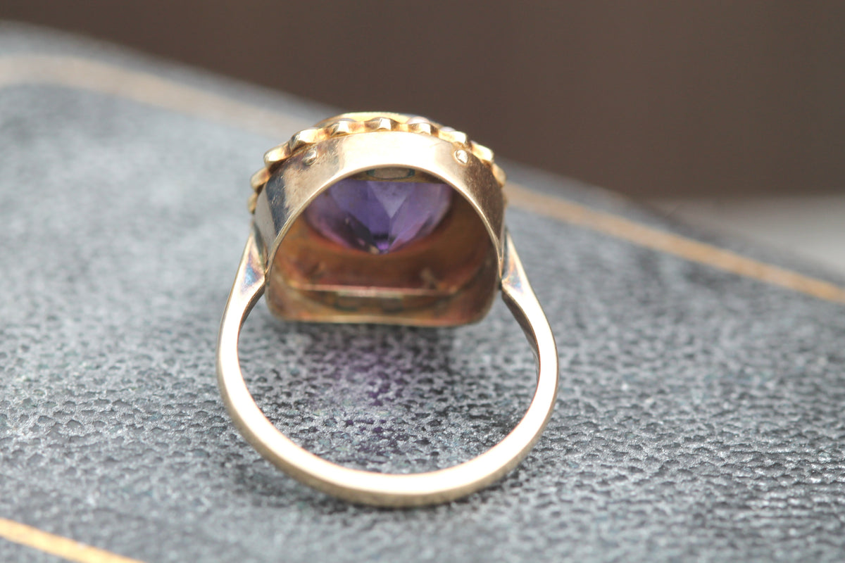 Antique Victorian 9ct Gold Amethyst & Seed Pearl Cluster Ring c.1890 — view 13