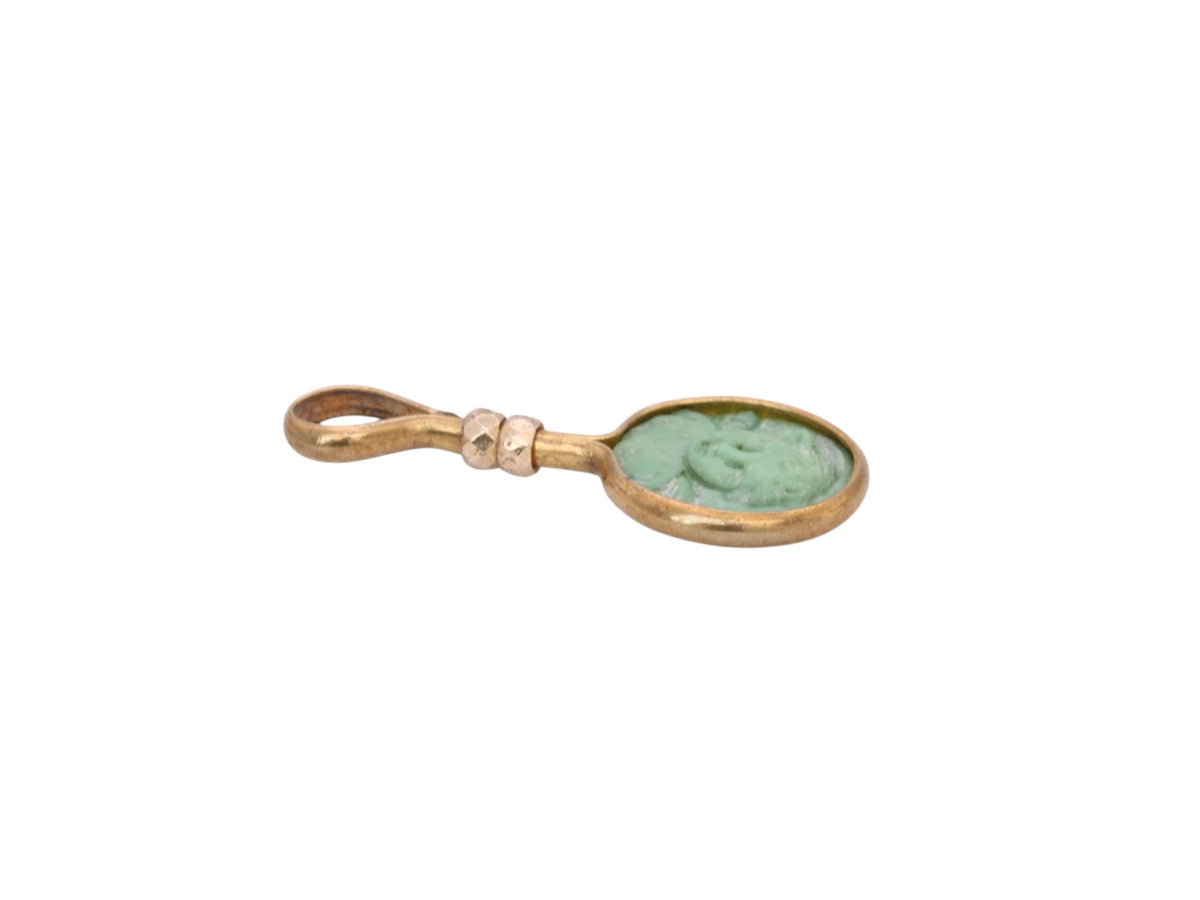 Antique 9ct Rolled Gold Cherub Portrait Pendant | Green Cameo Charm — view 3
