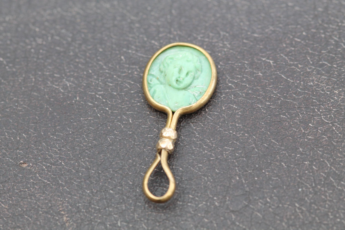 Antique 9ct Rolled Gold Cherub Portrait Pendant | Green Cameo Charm — view 5