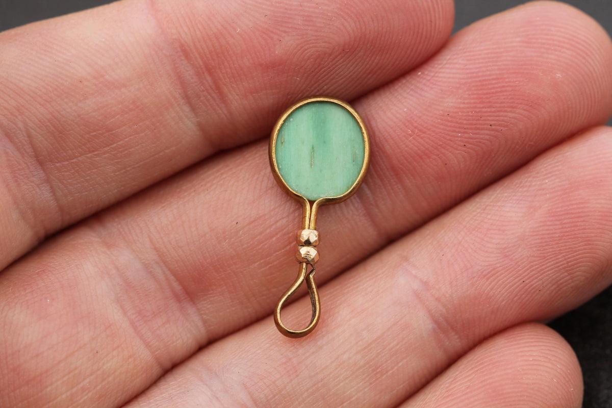 Antique 9ct Rolled Gold Cherub Portrait Pendant | Green Cameo Charm — view 7